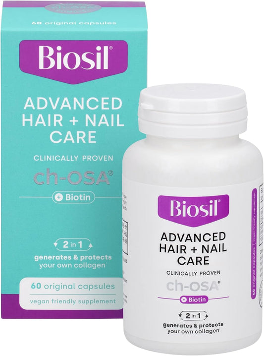 Hair and Nail Care Supplement with BioSil - 60 Capsules - Strengthen and Thicken Hair and Nails - Patented Ingredients - 30-Day Supply