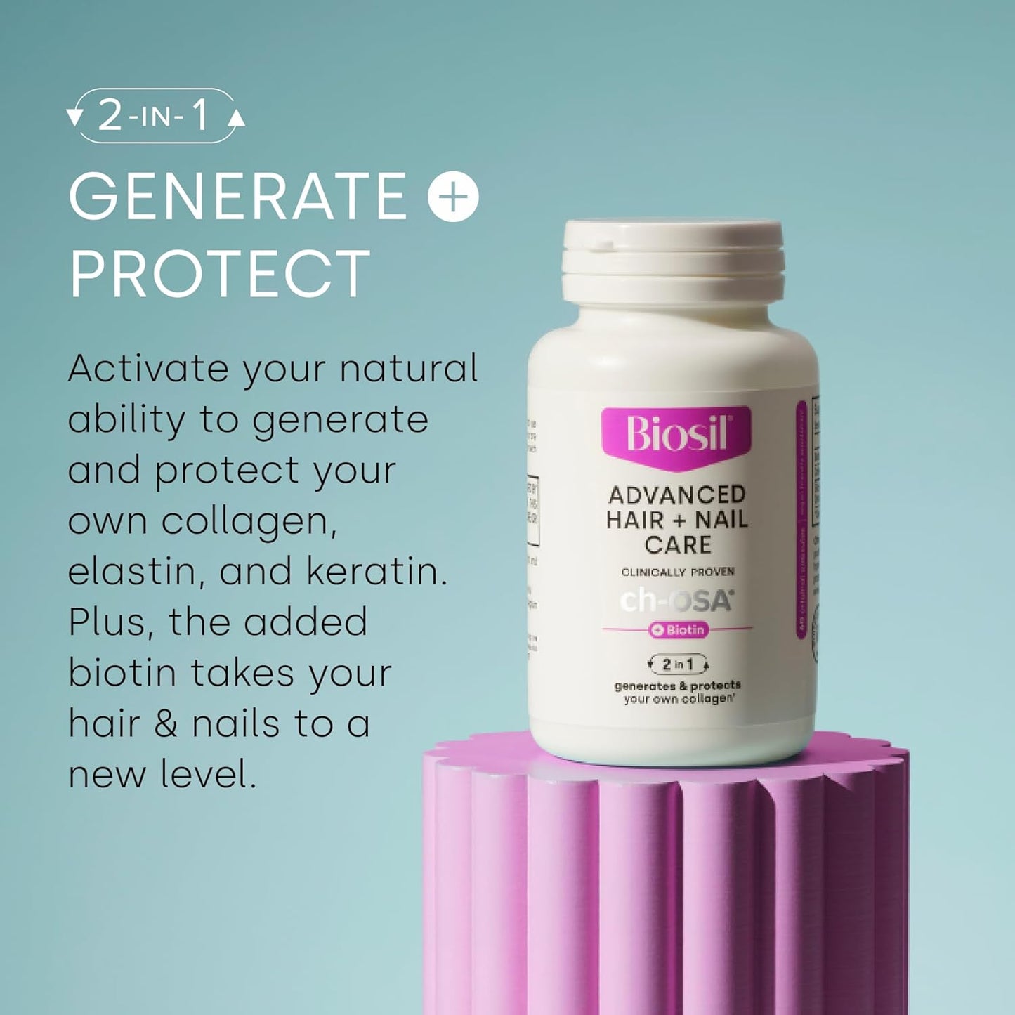 Hair and Nail Care Supplement with BioSil - 60 Capsules - Strengthen and Thicken Hair and Nails - Patented Ingredients - 30-Day Supply