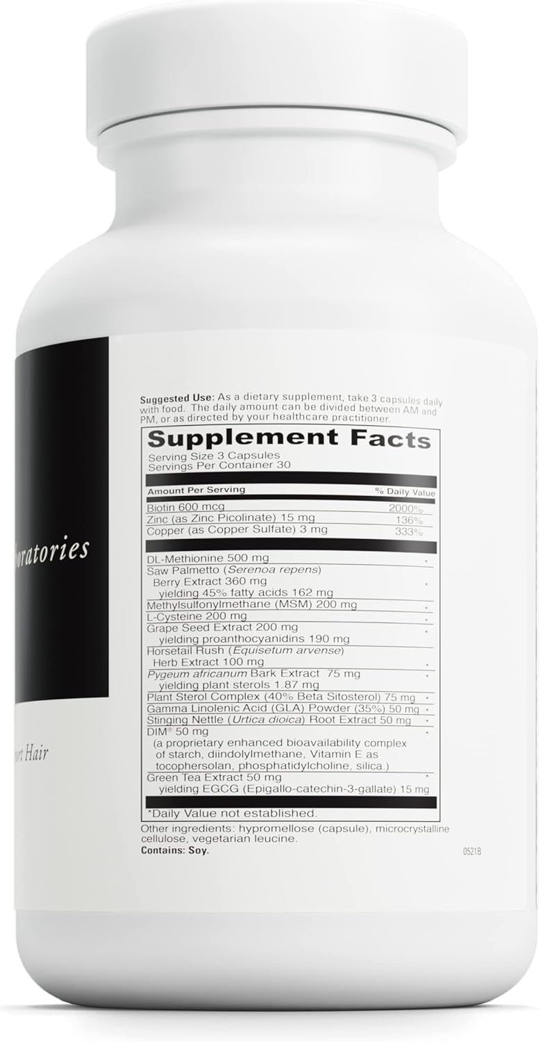 Hair Effects Dietary Supplement with Biotin, Zinc, Copper, Saw Palmetto, and Grape Seed Extract - Supports Healthy Hair Growth and Skin - Gluten-Free - 90 Capsules