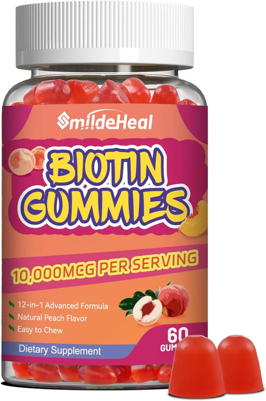 Hair Growth Biotin Gummies with Folic Acid & Vitamins for Women & Men, 10000 mcg - 60 Vegan Gummies for Hair Skin and Nails