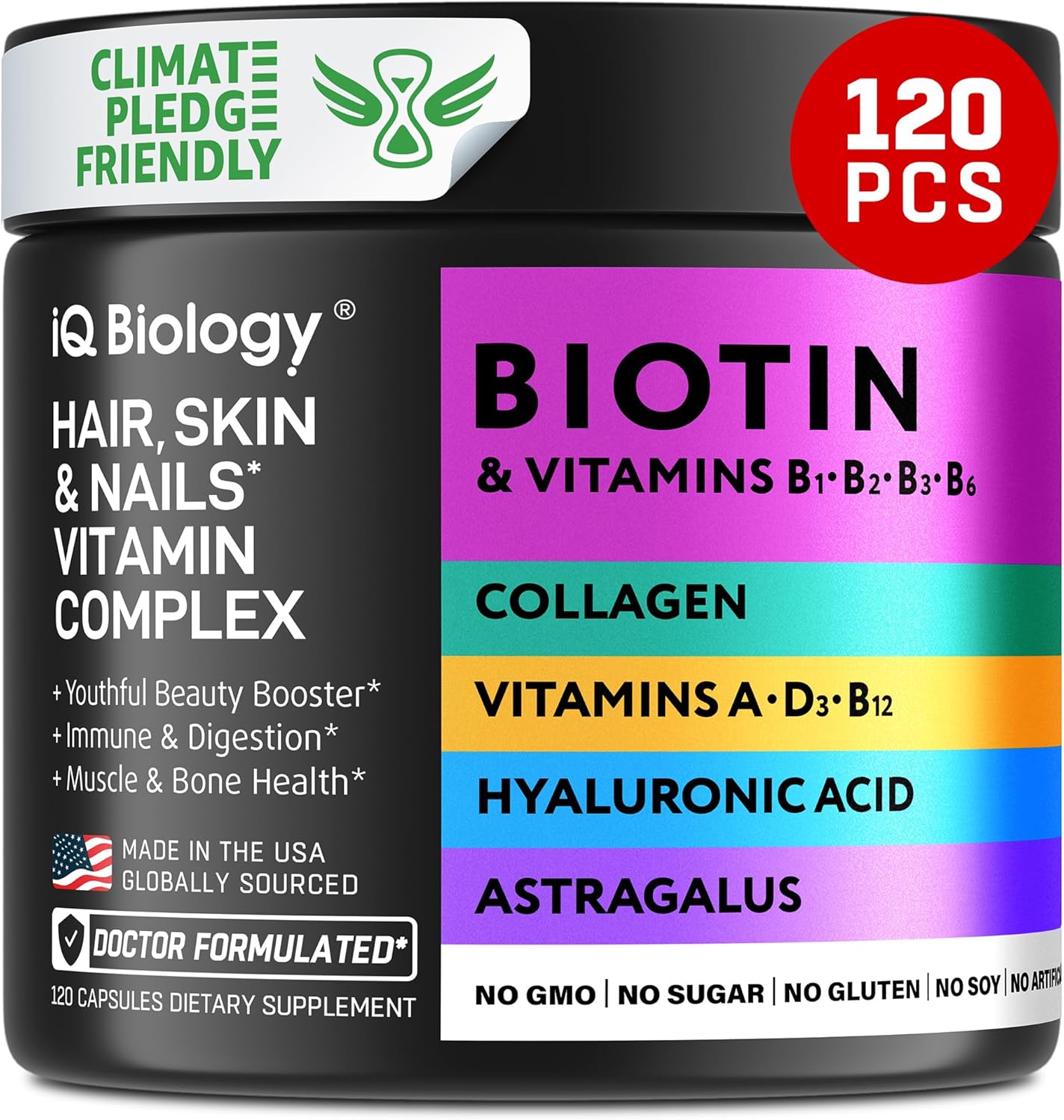 Hair Growth Supplement with Biotin 10,000 mcg, Collagen & Keratin - Vitamins for Healthy Hair, Skin, and Nails - 120 Capsules for Men & Women