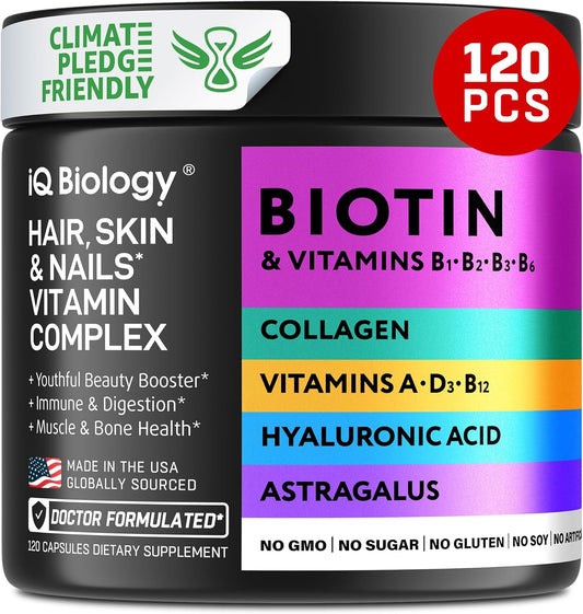 Hair Growth Supplement with Biotin 10,000 mcg, Collagen & Keratin - Vitamins for Healthy Hair, Skin, and Nails - 120 Capsules for Men & Women