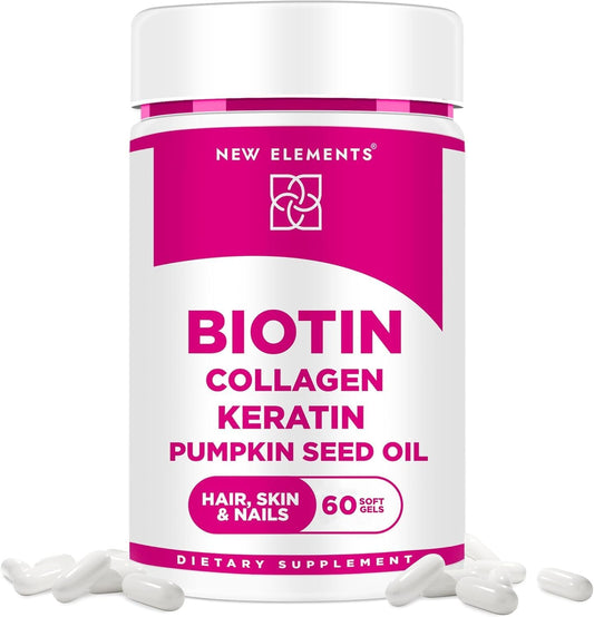 Hair Growth Supplement with Biotin 10000mcg, Collagen Peptides, Keratin, and Pumpkin Seed Oil - Men & Women Hair Loss Support