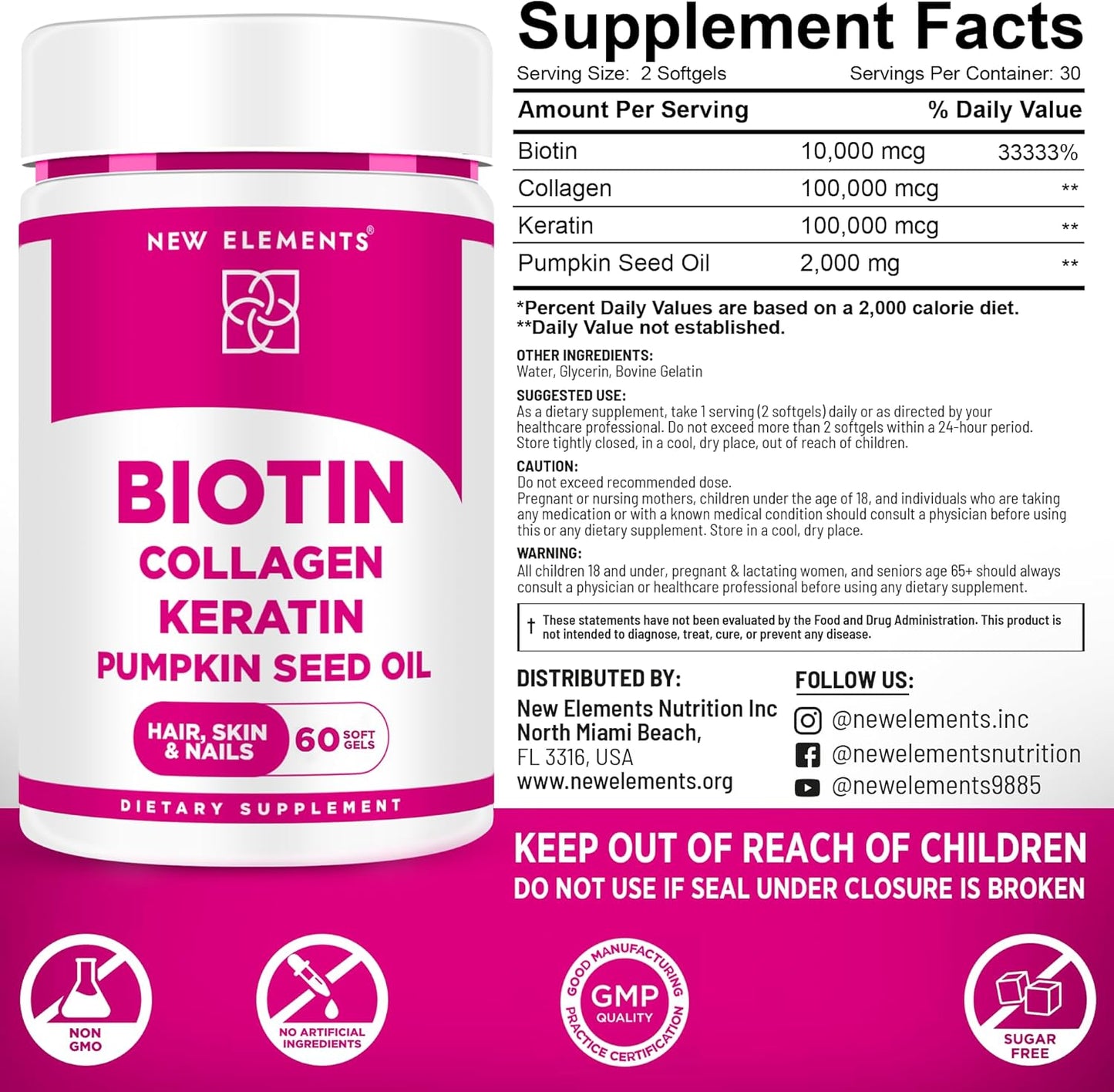 Hair Growth Supplement with Biotin 10000mcg, Collagen Peptides, Keratin, and Pumpkin Seed Oil - Men & Women Hair Loss Support