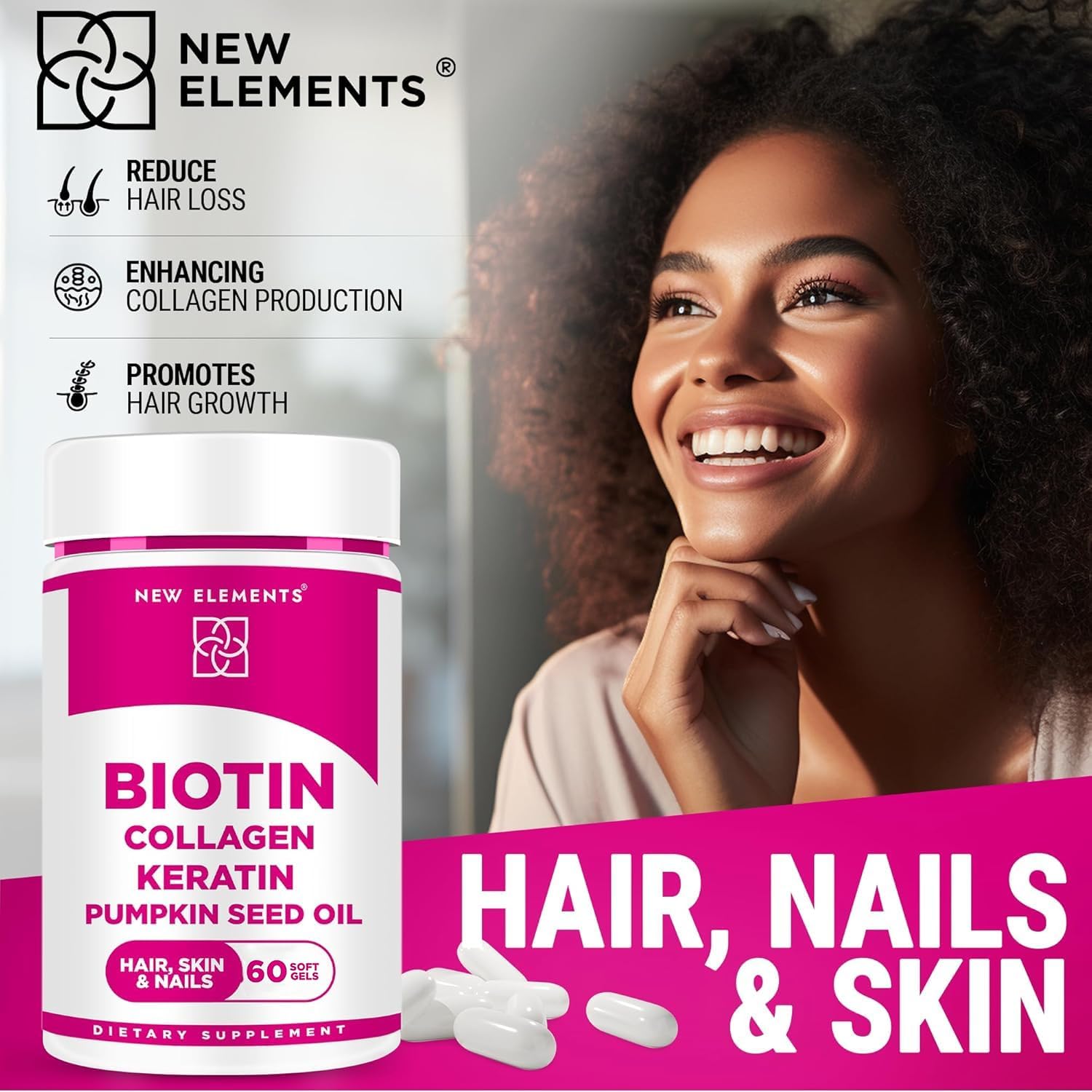 Hair Growth Supplement with Biotin 10000mcg, Collagen Peptides, Keratin, and Pumpkin Seed Oil - Men & Women Hair Loss Support