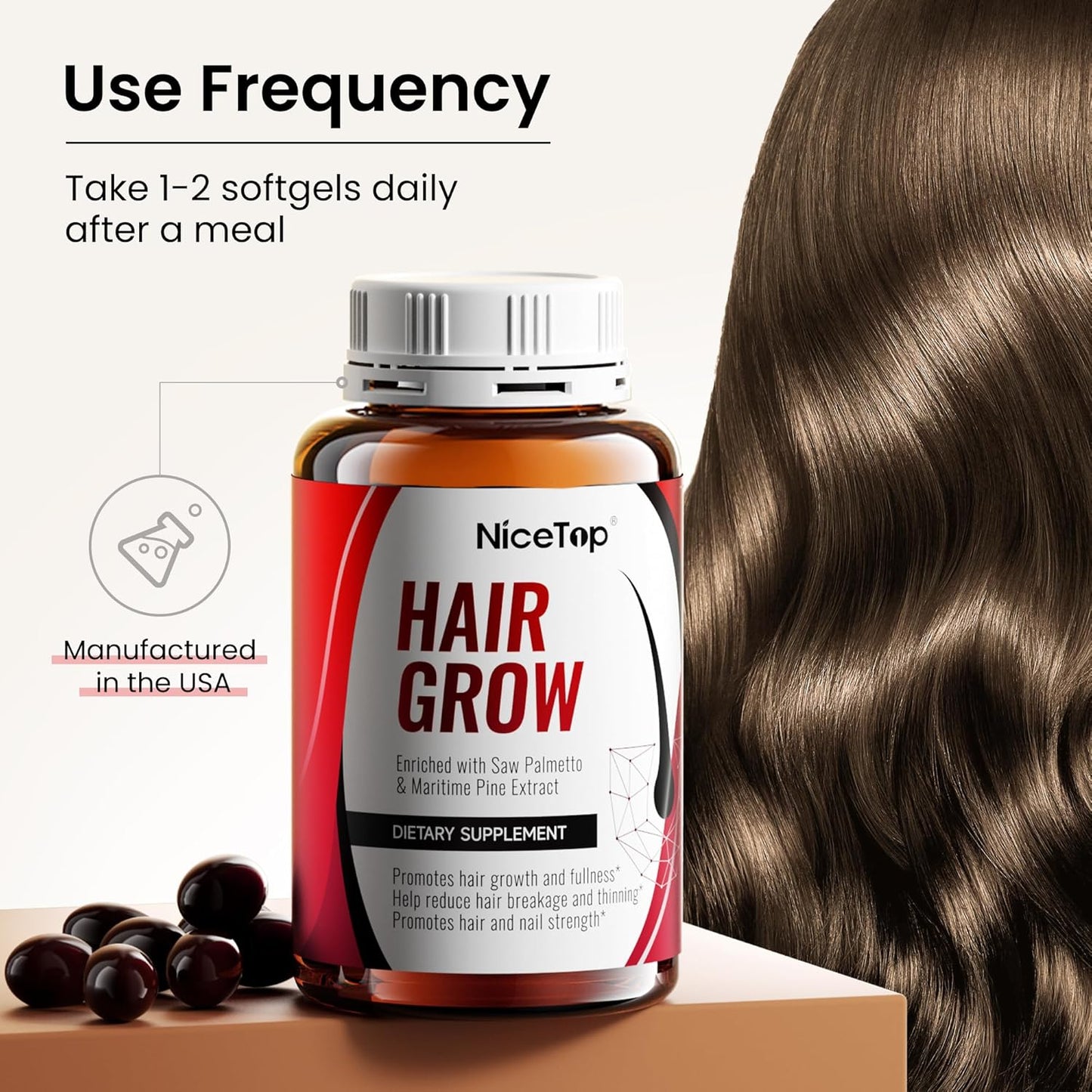 Hair Growth Supplement with Biotin, Vitamin A, C, E, Zinc - Promotes Strength, Thickness, and Growth - 60 Capsules
