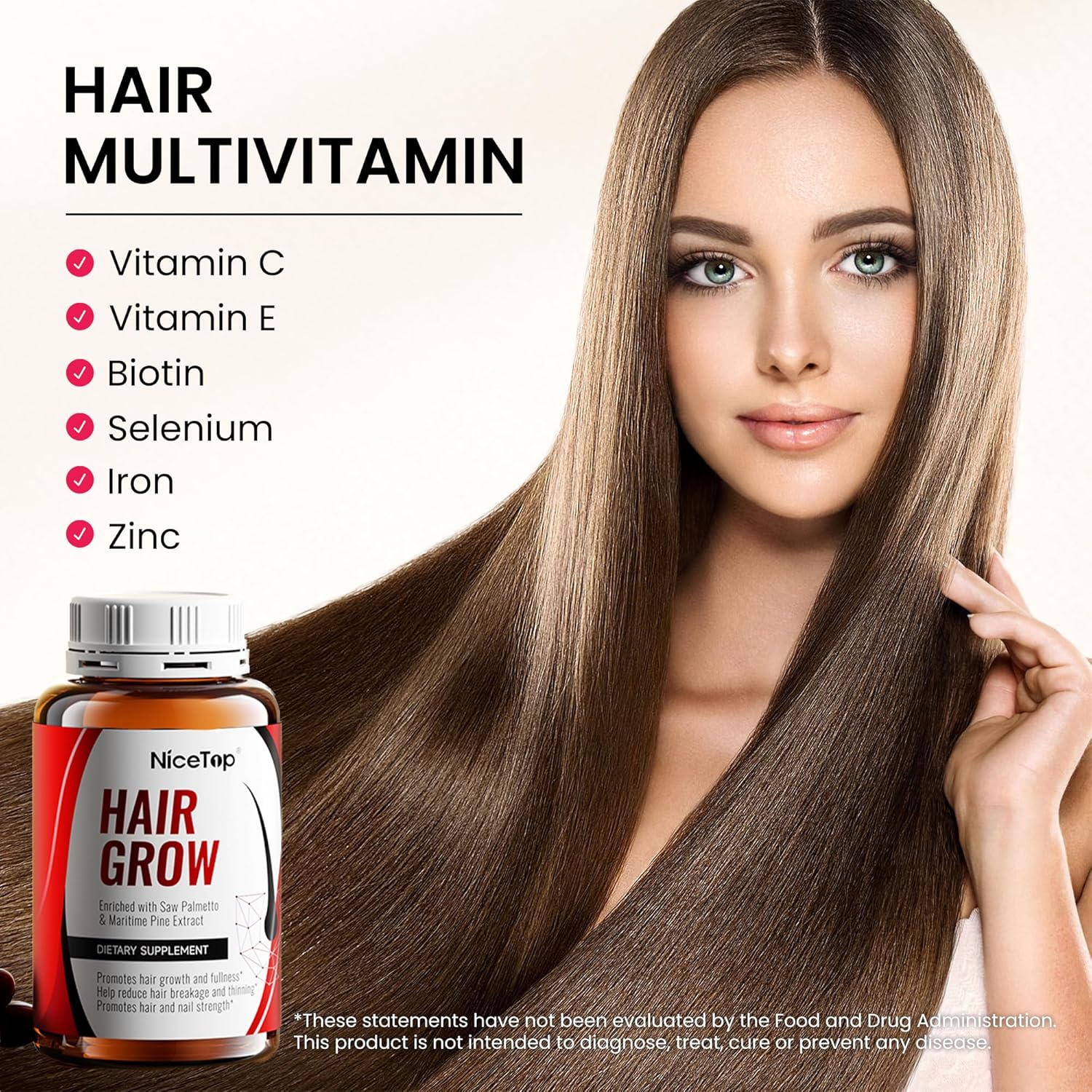 Hair Growth Supplement with Biotin, Vitamin A, C, E, Zinc - Promotes Strength, Thickness, and Growth - 60 Capsules