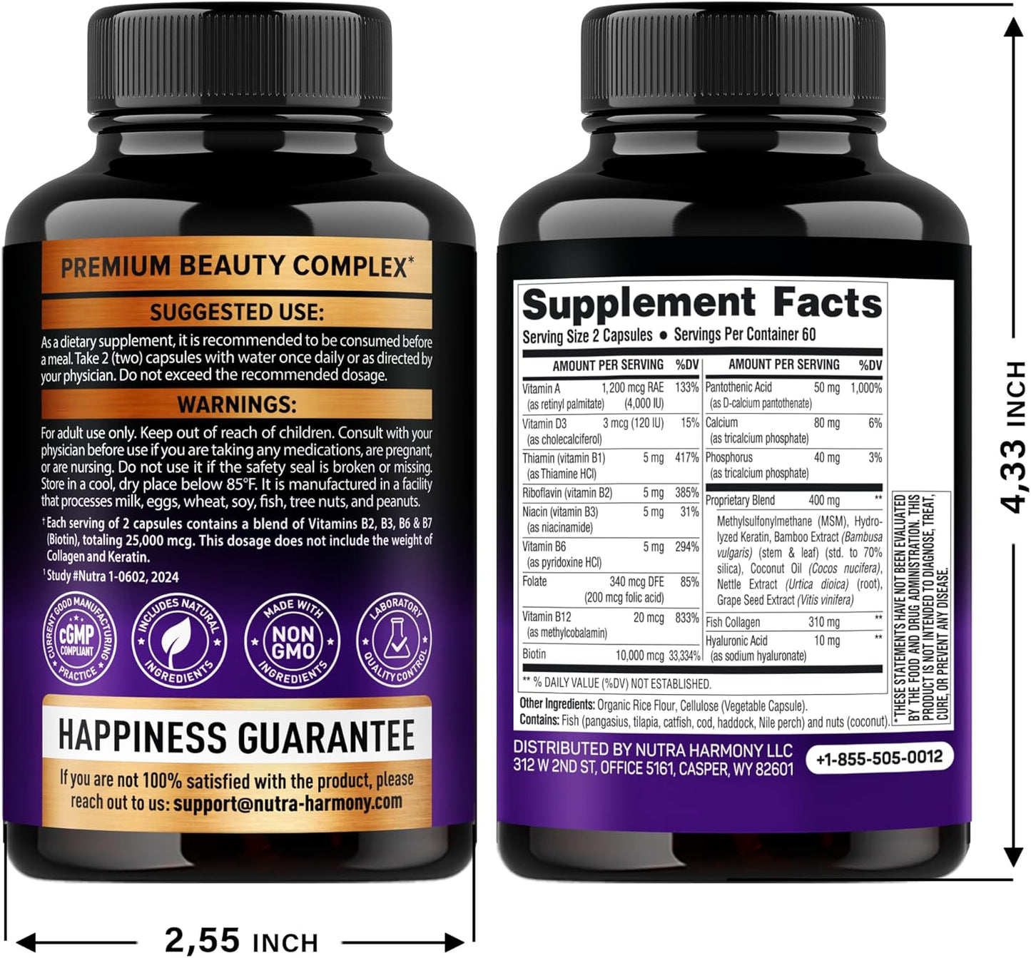 Hair Growth Support Supplement with Biotin, Collagen, and Keratin - Skin, Nails, and Vitamins Complex - 25000 mcg - Hyaluronic Acid - Made in USA - 120 Capsules