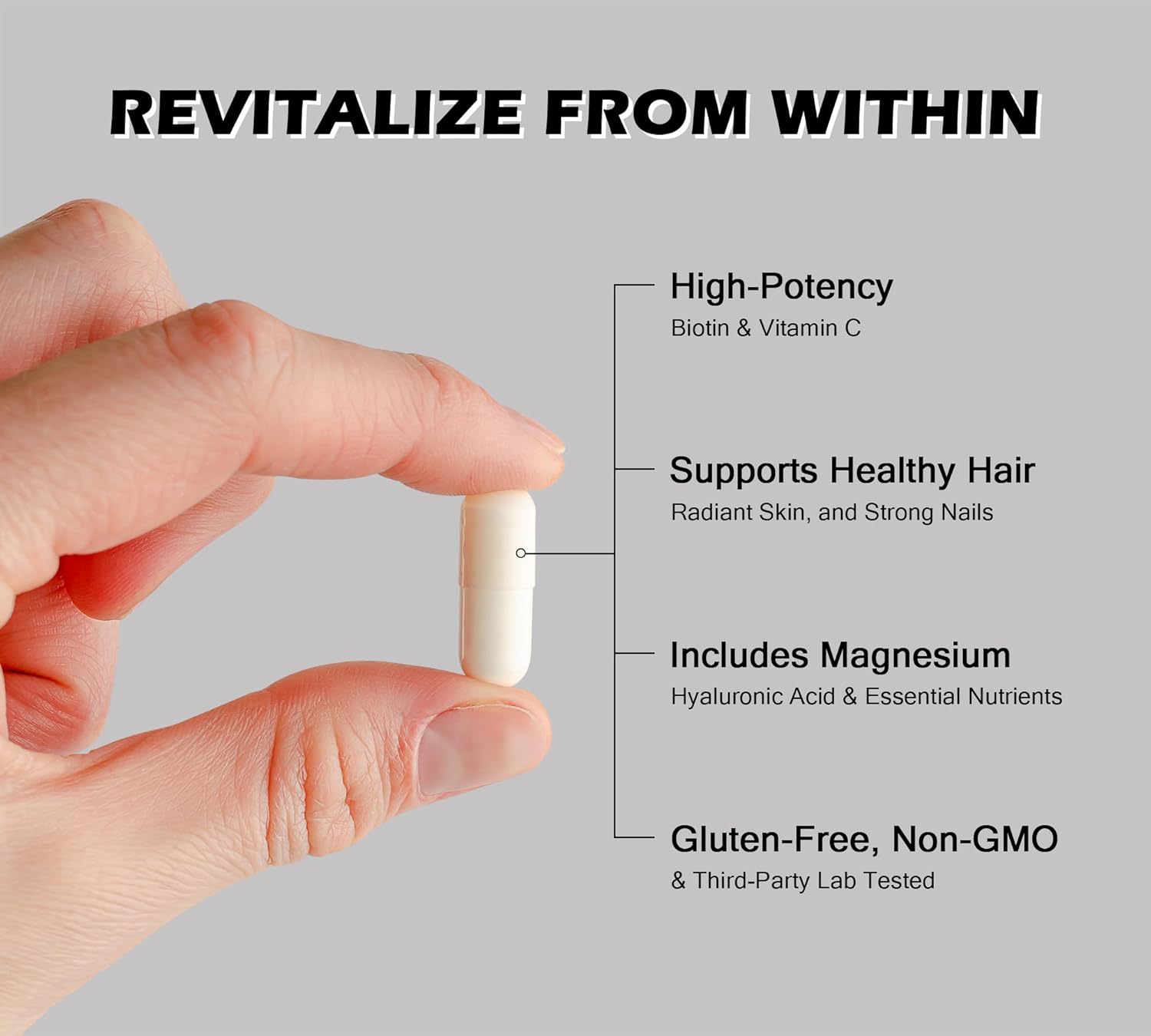 Hair Growth Support Supplement with Biotin, Collagen, and Keratin - Clinically Tested Complex for Skin, Nails, and Joints - 64000 mcg with Hyaluronic Acid and B Vitamins for Women & Men