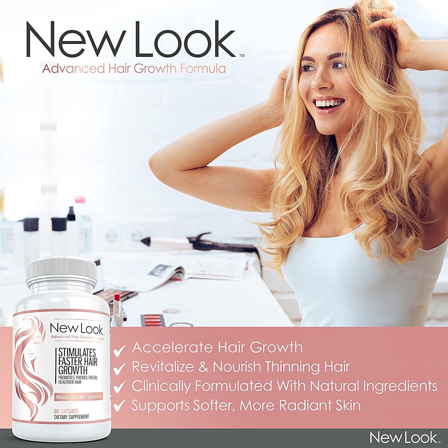 Hair Growth Support Vitamins for Women and Men - Clinical Strength Supplement for Thicker, Fuller Hair with Biotin - 60 Capsules by Vivid Health Nutrition