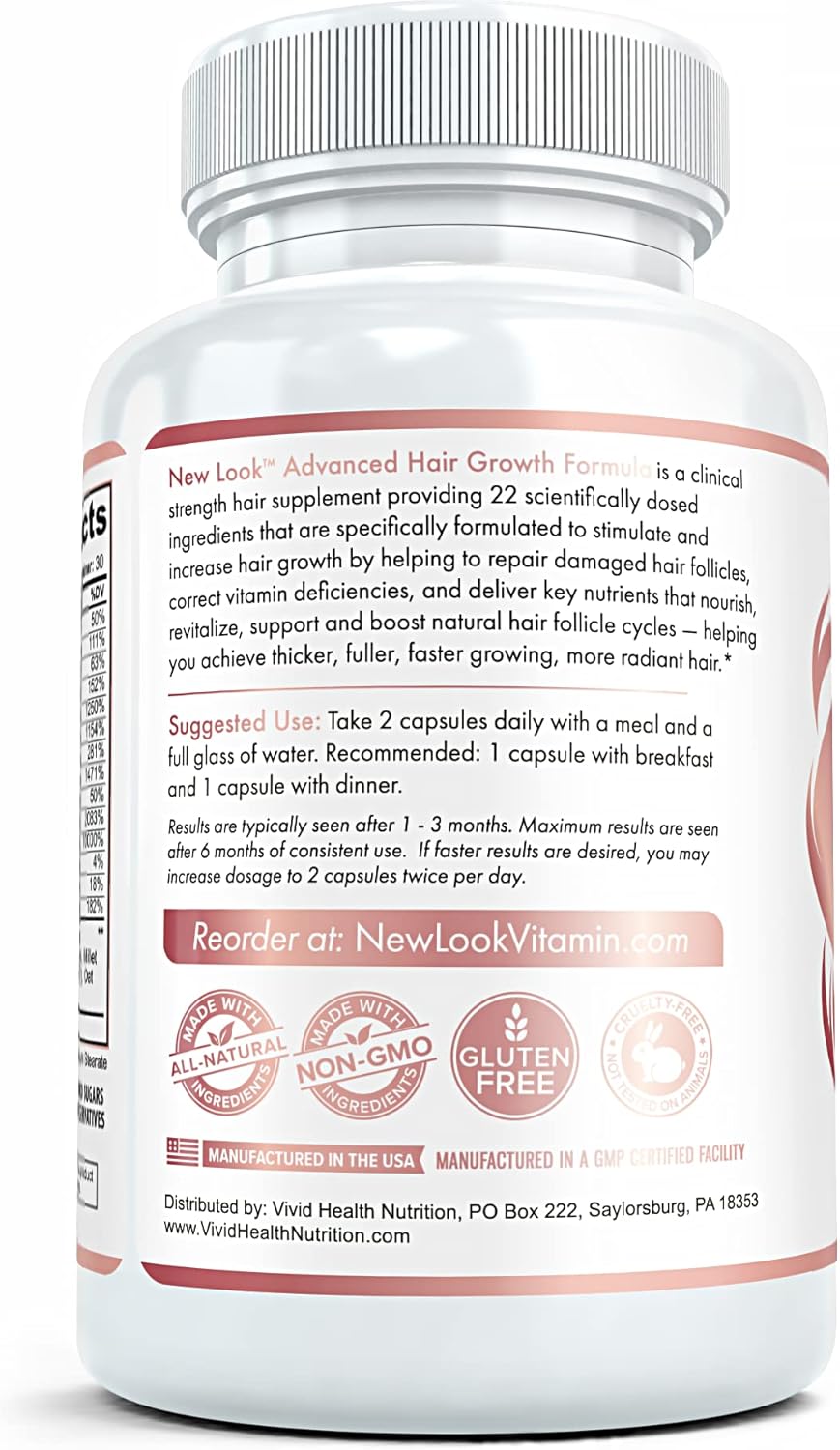 Hair Growth Support Vitamins for Women and Men - Clinical Strength Supplement for Thicker, Fuller Hair with Biotin - 60 Capsules by Vivid Health Nutrition