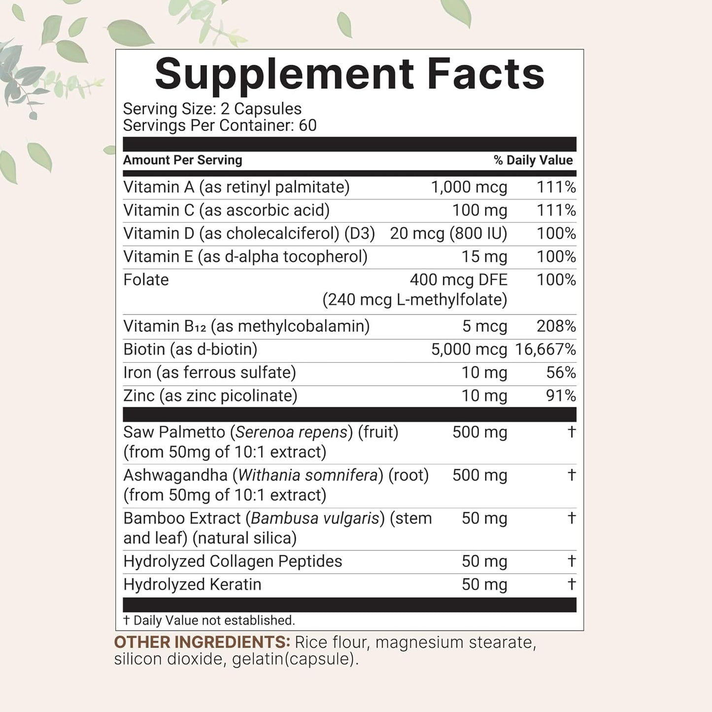 Hair Growth Vitamins Complex with 14-in-1 Formula - 120 Capsules | Includes Biotin, Collagen, Keratin, Vitamin C, Saw Palmetto & More | Promotes Natural Growth & Thickness | Vitaminas Para El Cabello