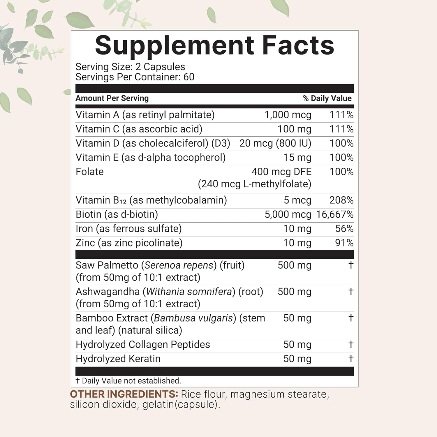 Hair Growth Vitamins Complex with 14-in-1 Formula - 120 Capsules | Includes Biotin, Collagen, Keratin, Vitamin C, Saw Palmetto & More | Promotes Natural Growth & Thickness | Vitaminas Para El Cabello