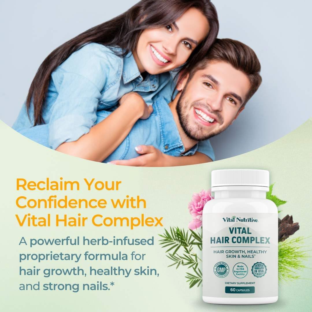Hair Growth Vitamins for Women & Men - Biotin & Vitamin B Complex Supplement - Promotes Healthy Hair, Skin & Nails - Hormone & Gluten-Free - 120 Count