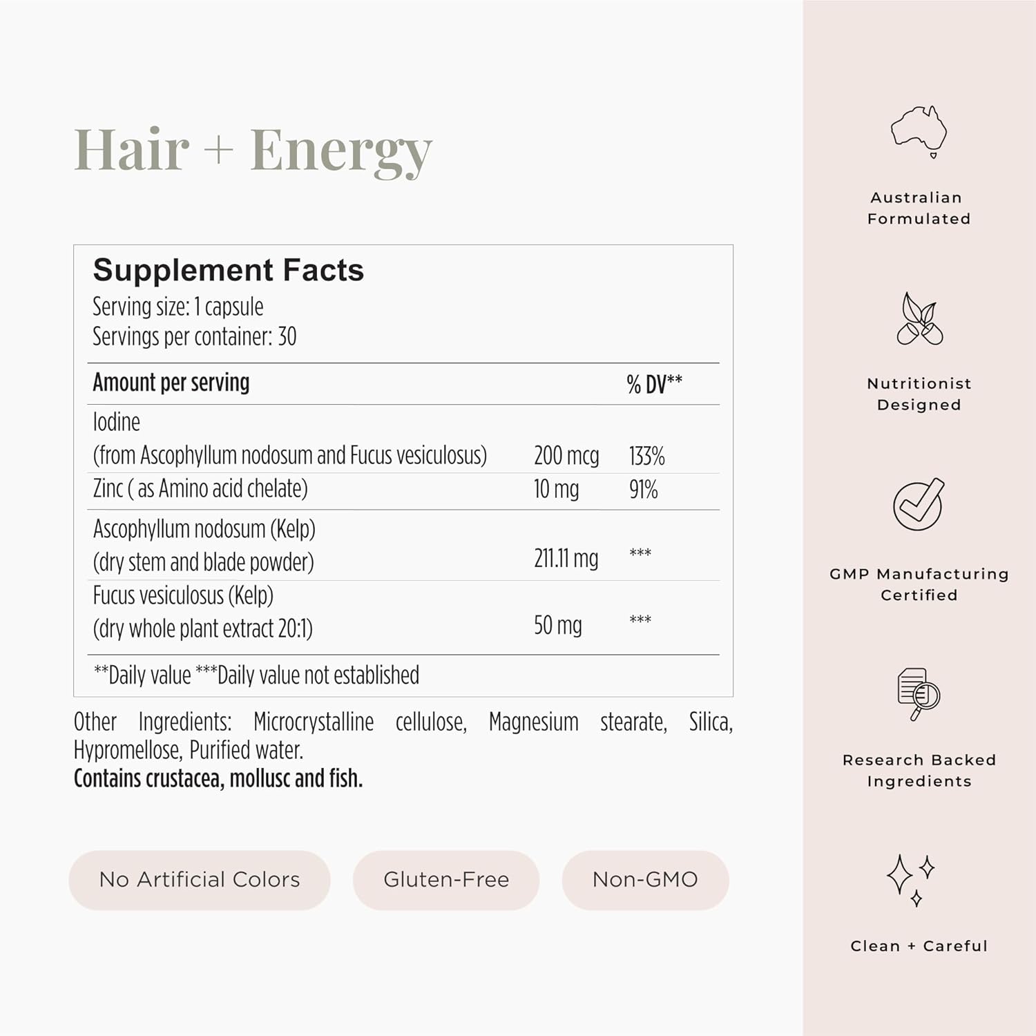 Hair Growth Vitamins with Zinc, Iodine, and Biotin for Men and Women - JSHealth Energy Formula for Hair Loss - 30 Capsules
