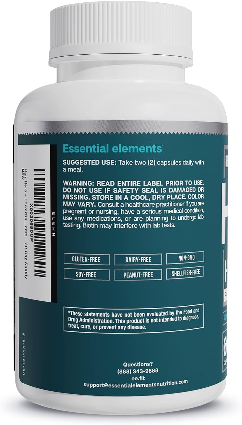 Hair Hero: Broad-Spectrum Formula for Healthy Hair, Skin, and Nails - 5000 mcg Biotin - 30 Day Supply (2-Pack)