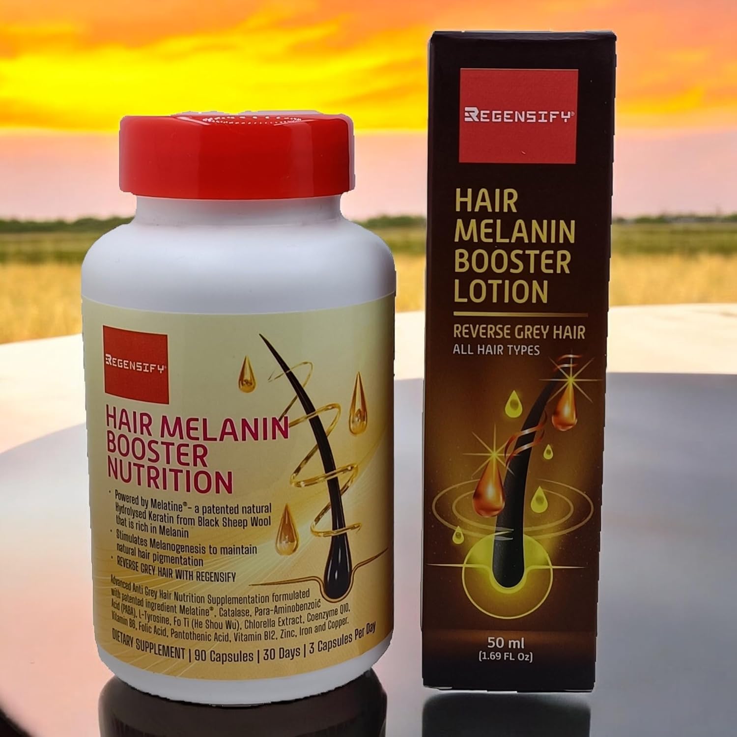 Hair Melanin Boosting Supplement for Men & Women - Melatine, Catalase, PABA, L-Tyrosine, He Shou Wu, Chlorella, CoQ10, Folic Acid, Pantothenic Acid | Anti Grey Hair Formula by REGENSIFY