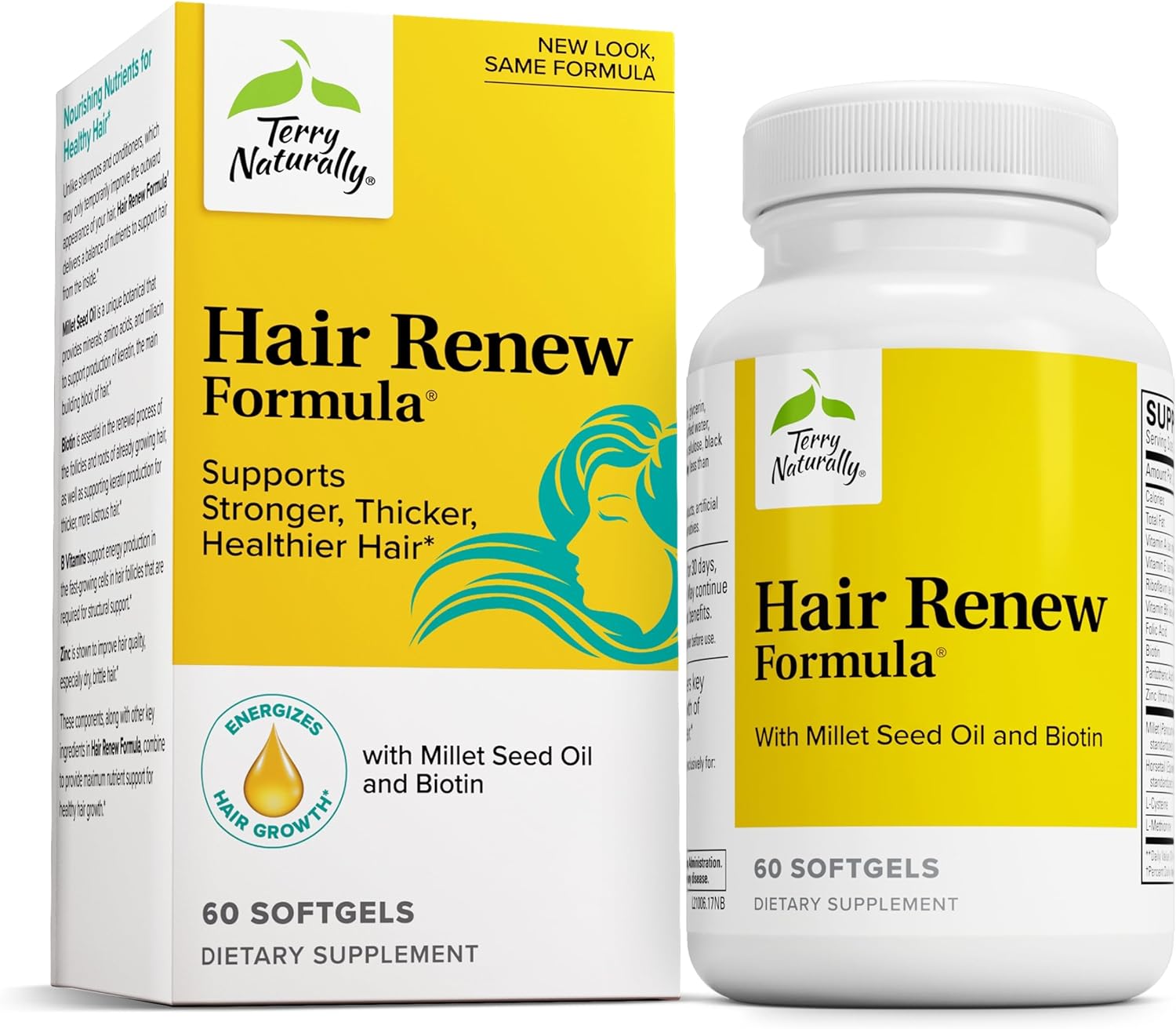 Hair Renew Formula: Hair Growth Support Supplement with Horsetail, Biotin, Folic Acid, and Millet Seed Oil - 60 Softgels