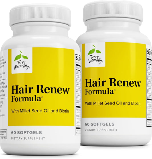Hair Renew Formula: Hair Growth Support Supplement with Horsetail, Biotin, Folic Acid, Millet Seed Oil - 60 Softgels (2 Pack)