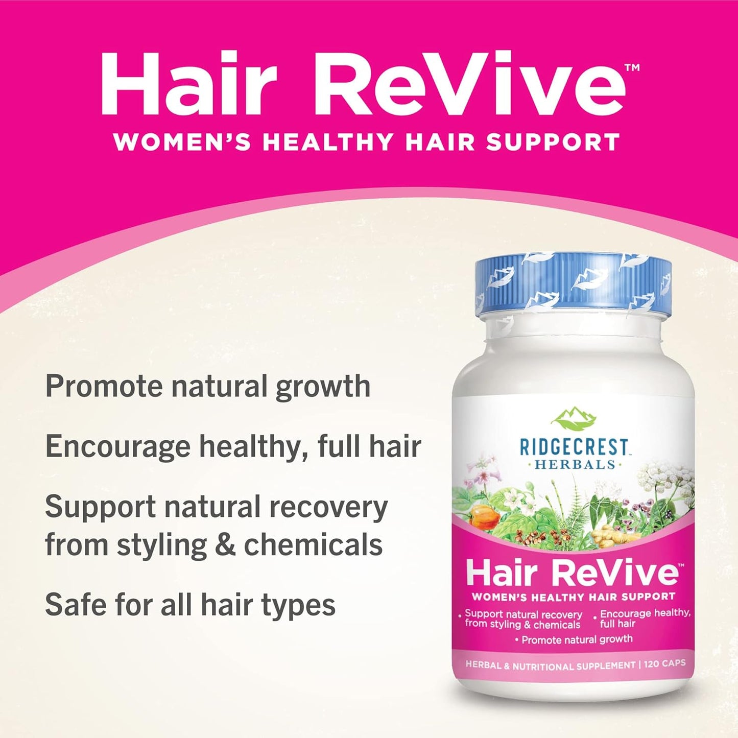 Hair ReVive Nutritional Supplement for Women - Vitamin C, Biotin, Zinc, Copper - Promotes Healthy Hair, Skin, Nails - 120 Capsules