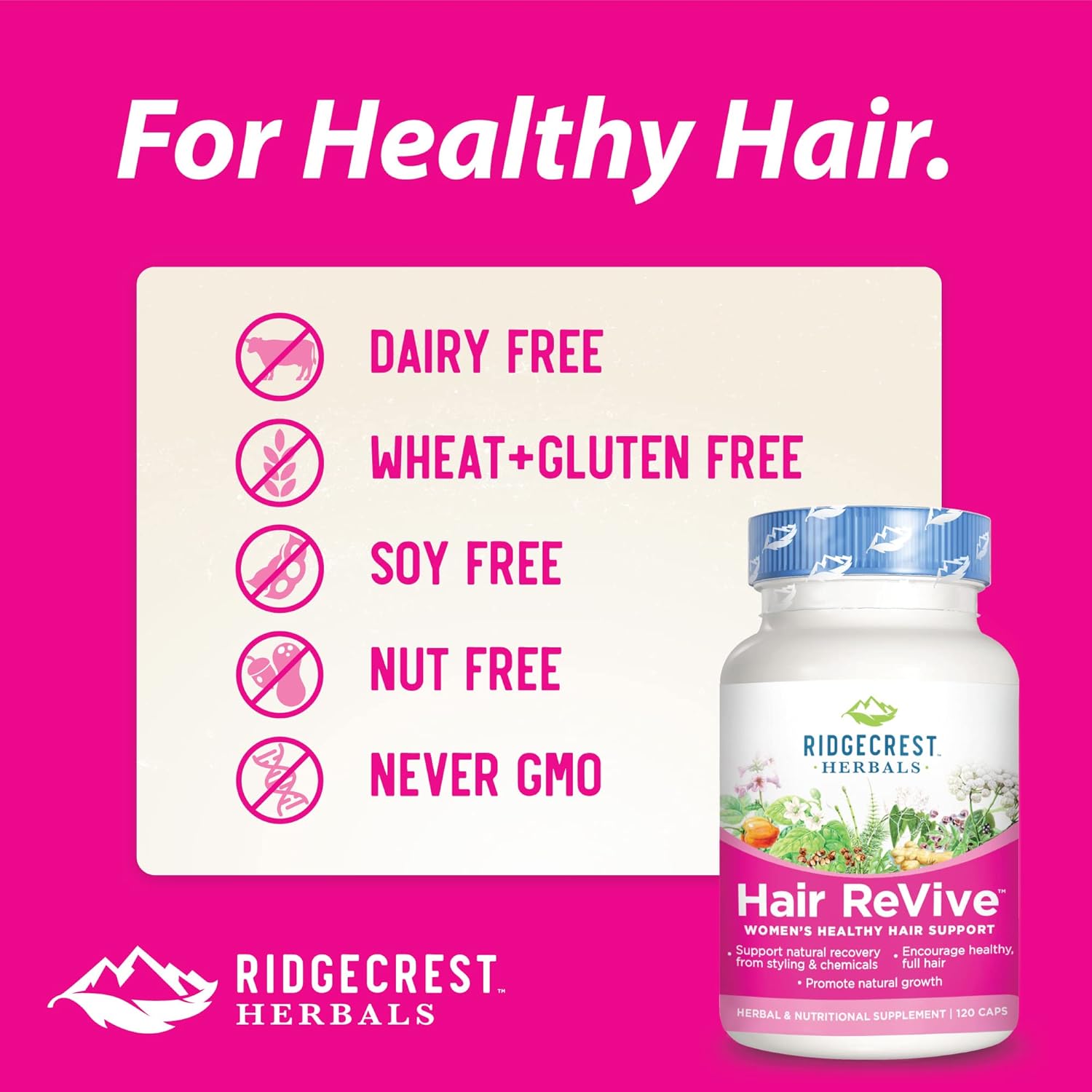 Hair ReVive Nutritional Supplement for Women - Vitamin C, Biotin, Zinc, Copper - Promotes Healthy Hair, Skin, Nails - 120 Capsules