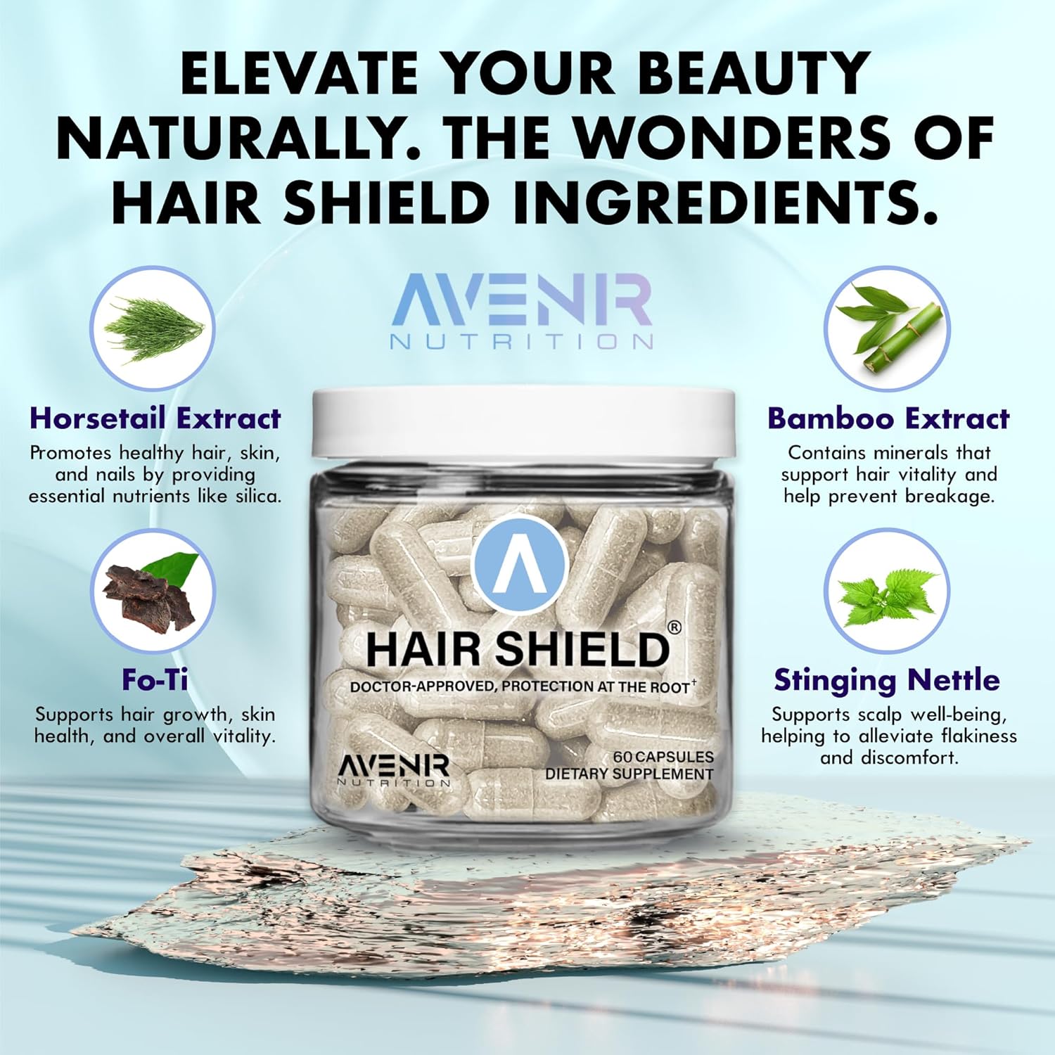 Hair Shield: Hair Growth & Nail Strength Vitamins with Biotin, Calcium, & Zinc - 60 Capsules for Women & Men