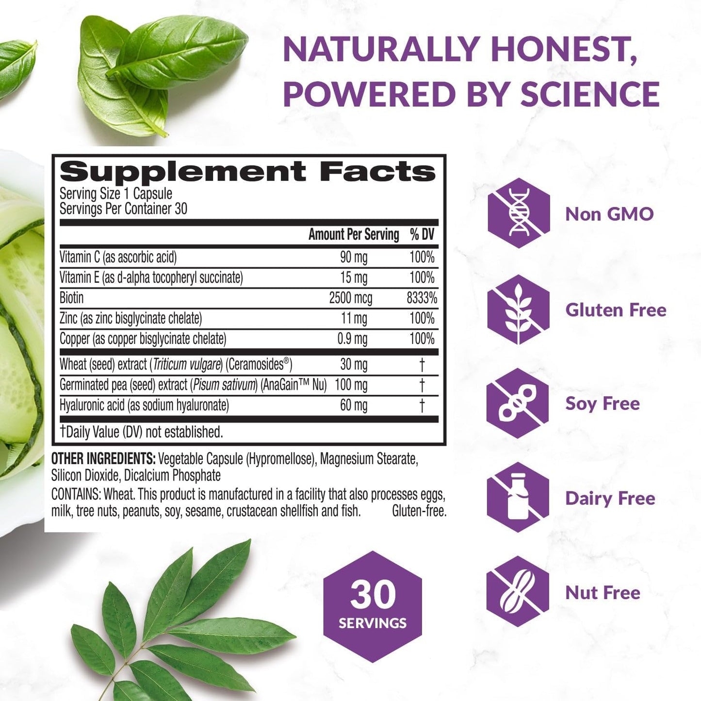 Hair, Skin, and Nail Restoring Phytoceramides Supplement with Vitamins and Hyaluronic Acid - 30 Capsules