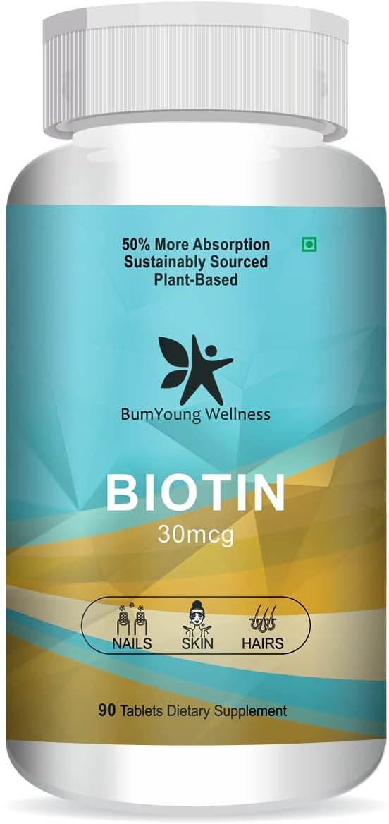 Hair, Skin, and Nail Supplement with 30mcg Biotin - 90 Tablets for Hair Growth and Strong Nails