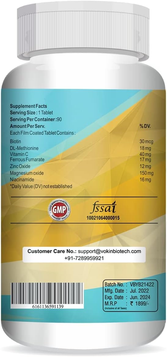 Hair, Skin, and Nail Supplement with 30mcg Biotin - 90 Tablets for Hair Growth and Strong Nails