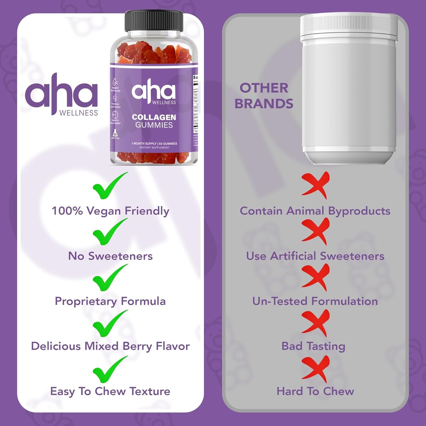 Hair, Skin, and Nails Collagen Support Gummies with Vitamin C, E, and Zinc - 200mg Collagen Peptides - Non-GMO - 30 Servings