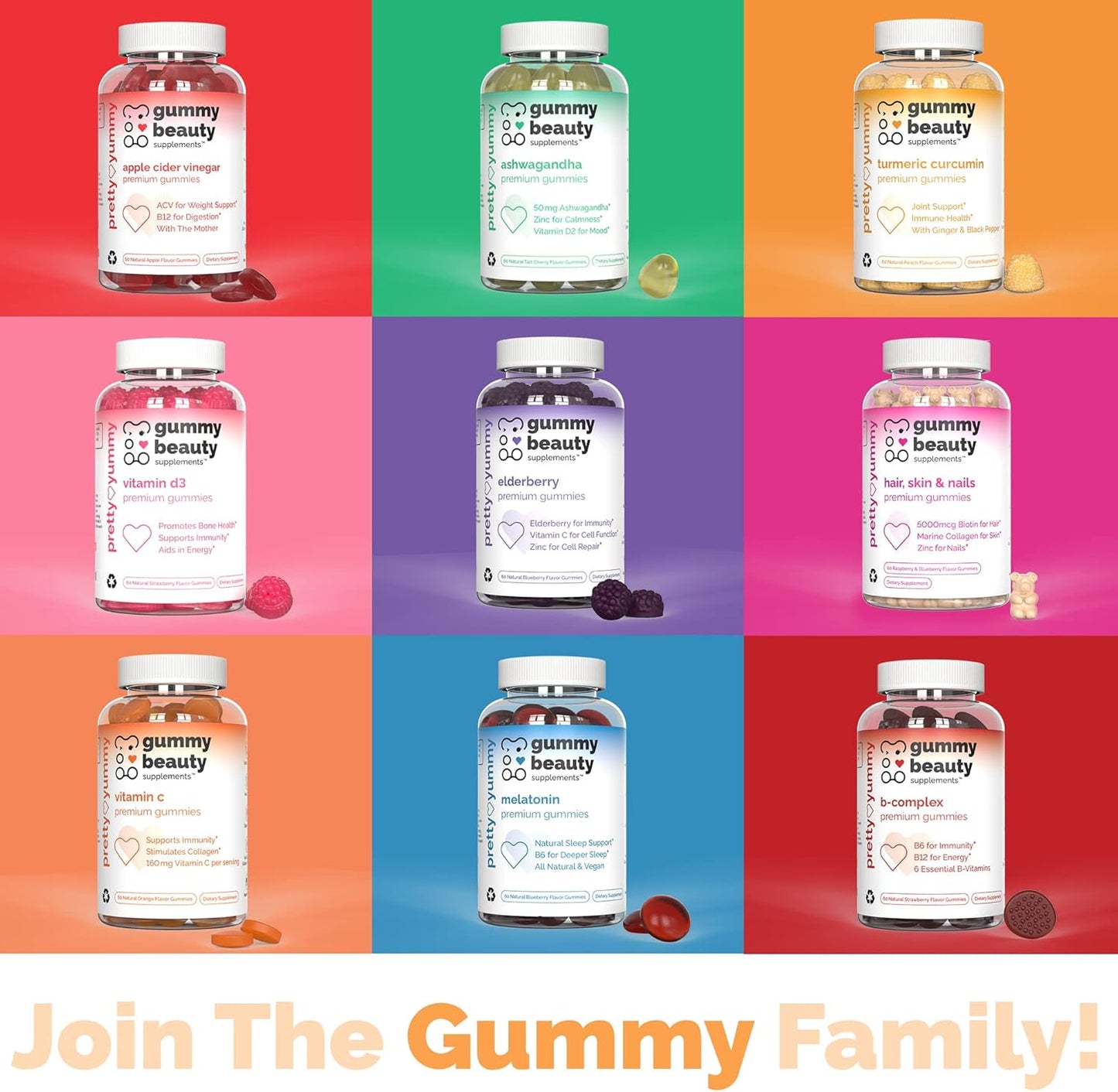 Hair, Skin, and Nails Gummies with Biotin, Marine Collagen, and Vitamins - 60 Count, Gluten-Free and Non-GMO Raspberry & Blueberry Flavor