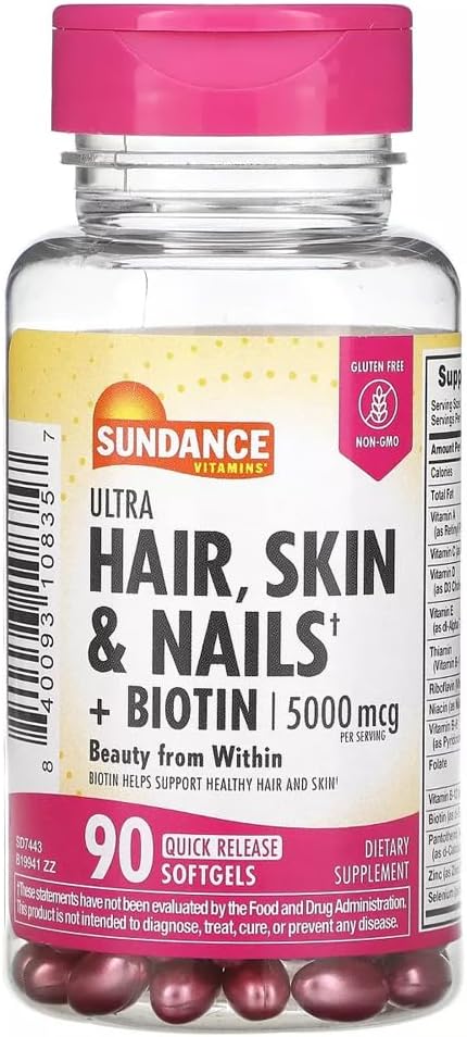 Hair, Skin, and Nails Supplement with 5000 mcg Biotin - 90 Softgels for Stronger Hair and Nails