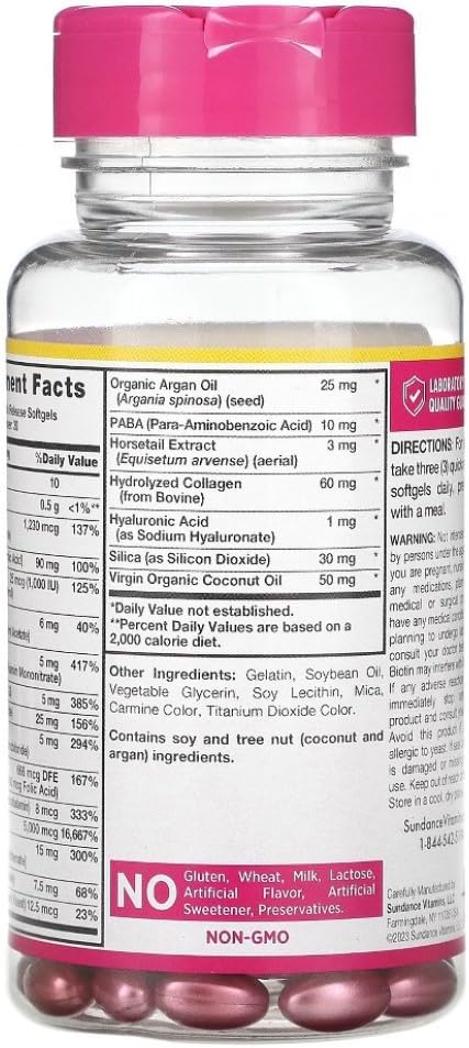 Hair, Skin, and Nails Supplement with 5000 mcg Biotin - 90 Softgels for Stronger Hair and Nails