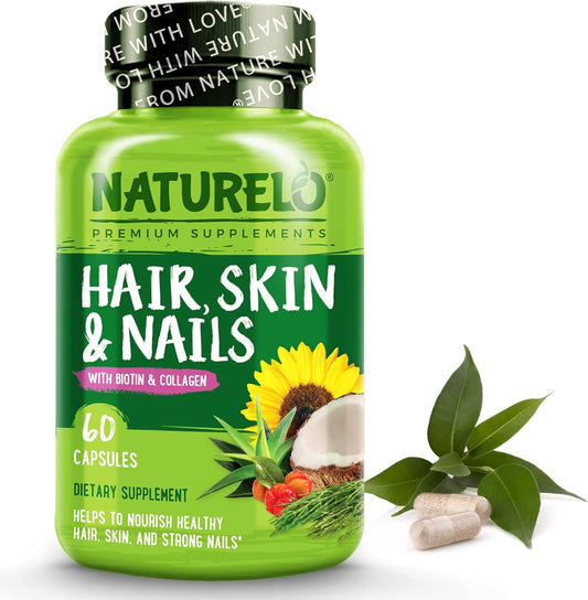 Hair, Skin, and Nails Supplement with Biotin, Collagen, and Vitamin E - Promotes Healthy Hair Growth and Skin - 60 Capsules