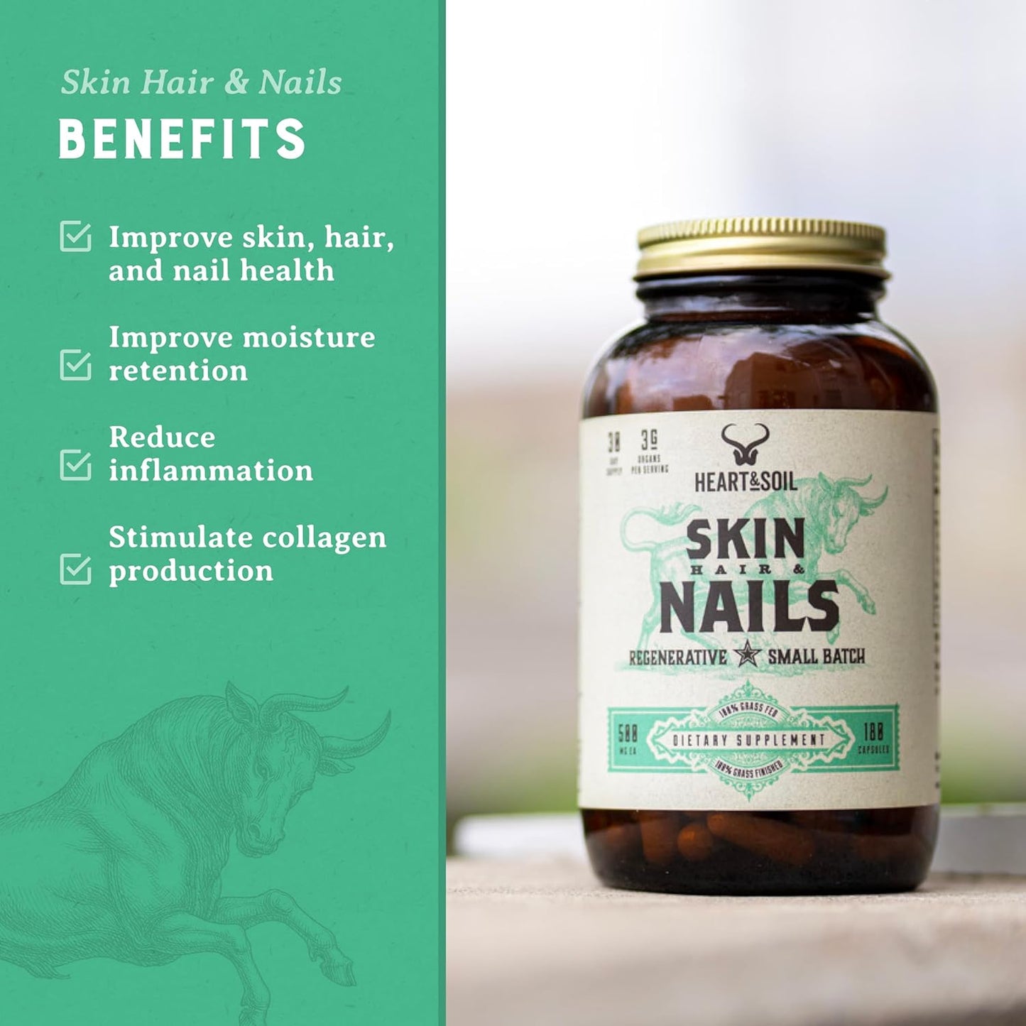Hair, Skin, and Nails Supplement with Biotin, Collagen, Vitamins A & E - 180 Capsules