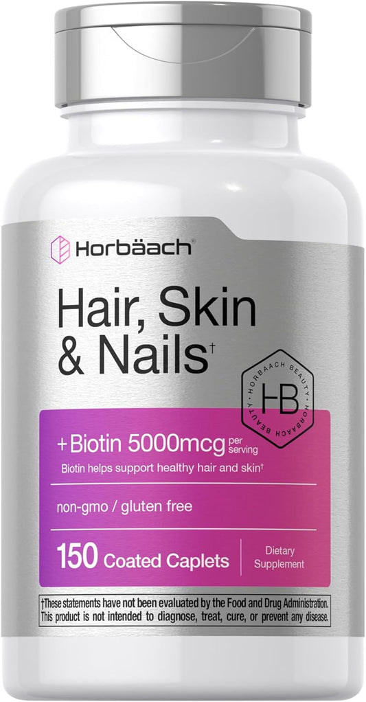 Hair Skin and Nails Vitamins with Biotin and Collagen - 150 Caplets for Women and Men - Non-GMO, Gluten Free Supplement