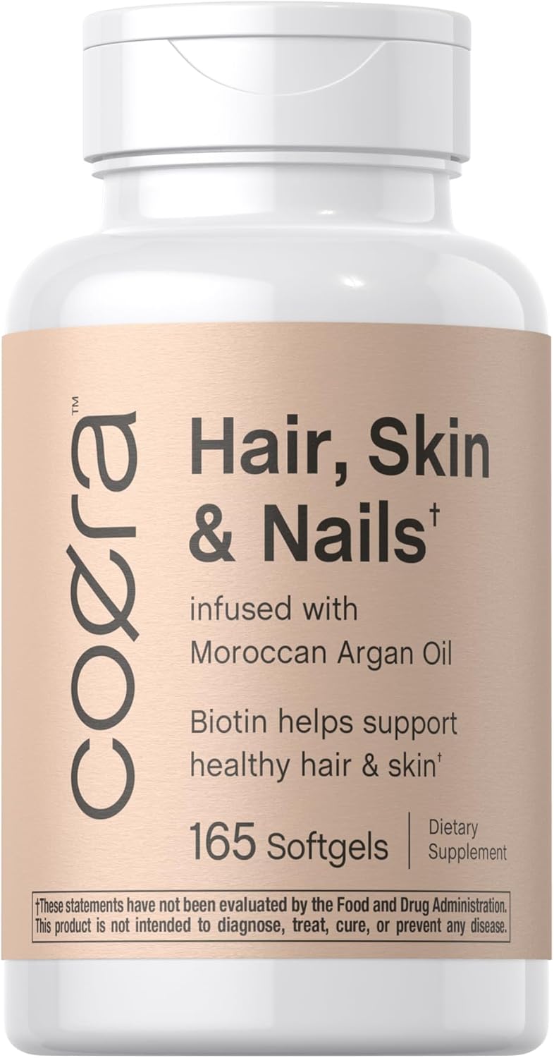 Hair, Skin, and Nails Vitamins with Biotin, Collagen, and Argan Oil - Non-GMO & Gluten Free - 165 Softgels for Men and Women