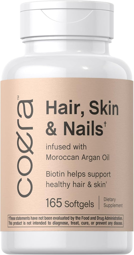 Hair, Skin, and Nails Vitamins with Biotin, Collagen, and Argan Oil - Non-GMO & Gluten Free - 165 Softgels for Men and Women