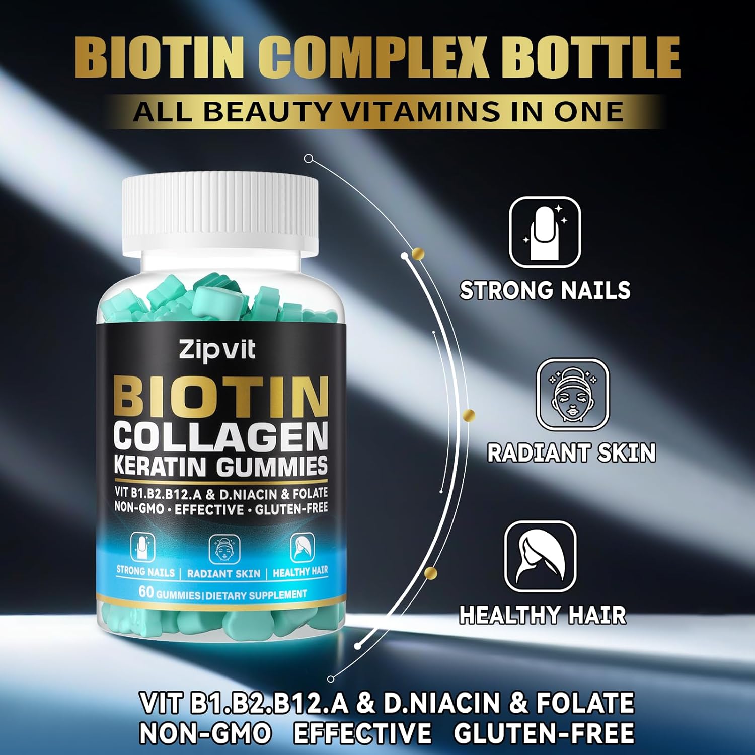 Hair, Skin, and Nails Vitamins with Biotin & Collagen - Hair Growth Supplement for Men & Women - 120 Gummy Bears