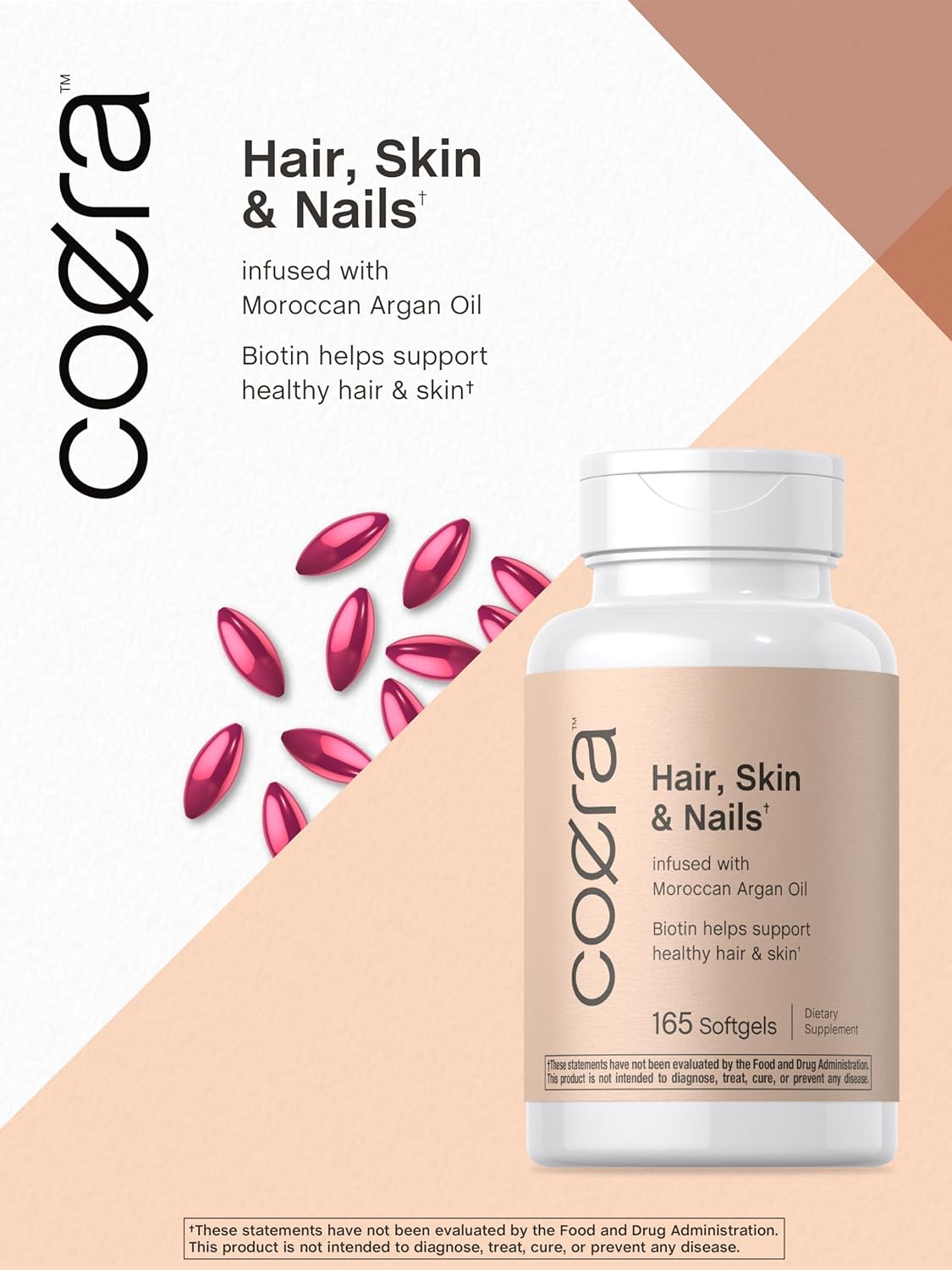 Hair, Skin, and Nails Vitamins with Biotin, Collagen, and Argan Oil - Non-GMO & Gluten Free - 165 Softgels for Men and Women