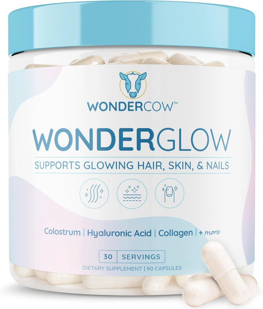 Hair Skin and Nails Vitamins with Bovine Colostrum, Collagen, Hyaluronic Acid, Biotin, Zinc, & Lactoferrin for Faster Growth and Stronger Nails - 30 Servings