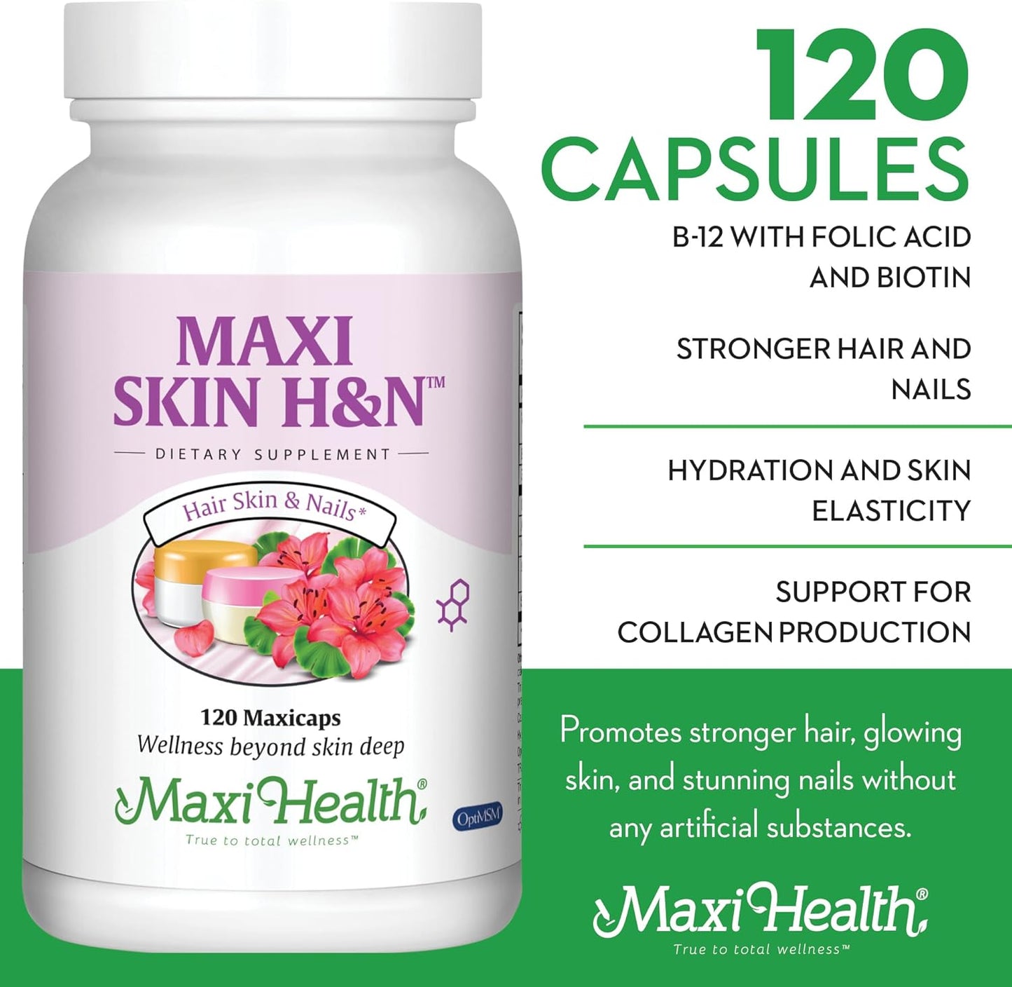 Hair, Skin, and Nails Vitamins with Hyaluronic Acid, Biotin, Vitamin A - Hair Growth Supplement for Women and Men - Supports Body Collagen - 60 Capsules