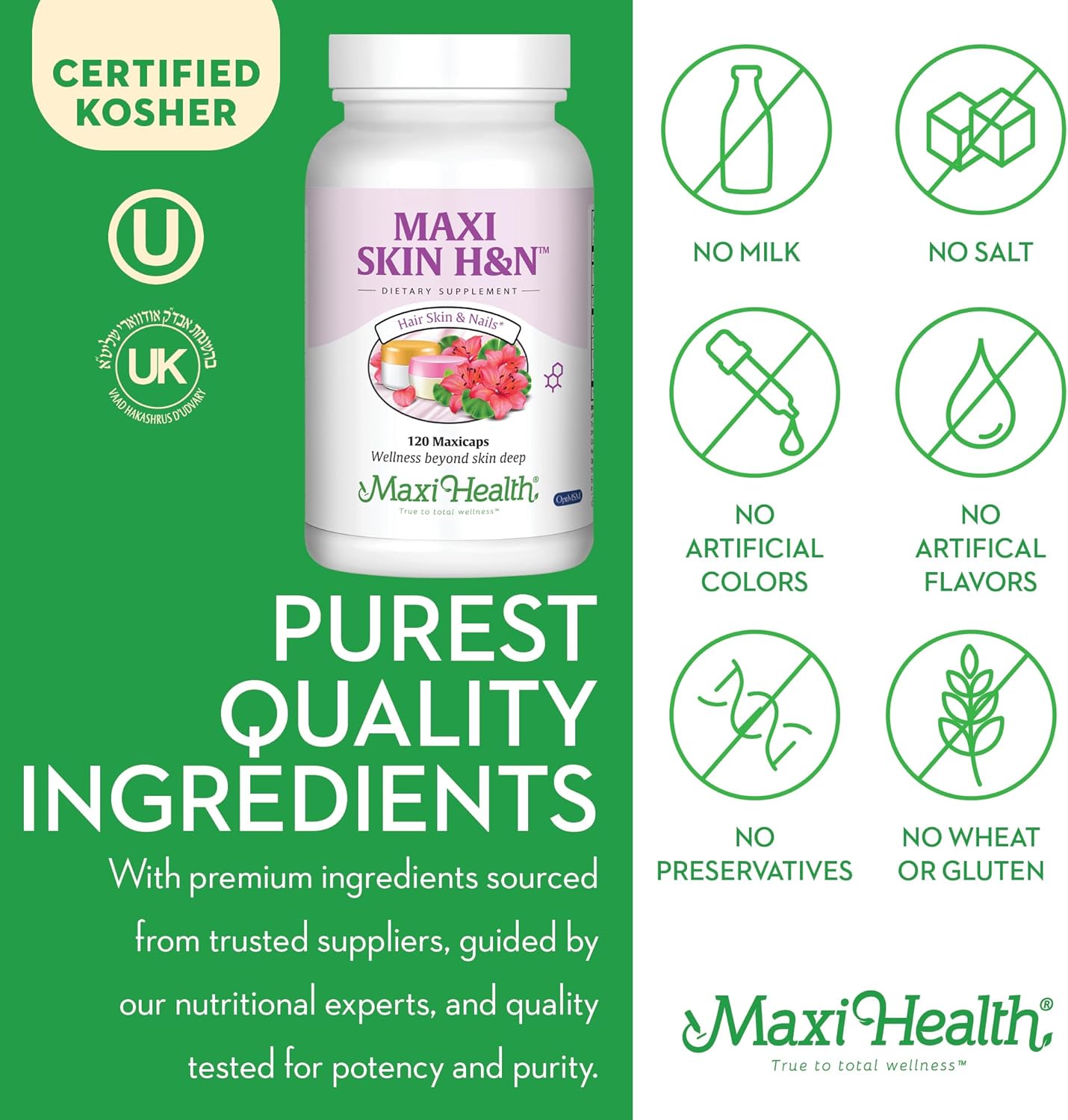 Hair, Skin, and Nails Vitamins with Hyaluronic Acid, Biotin, Vitamin A - Hair Growth Supplement for Women and Men - Supports Body Collagen - 60 Capsules