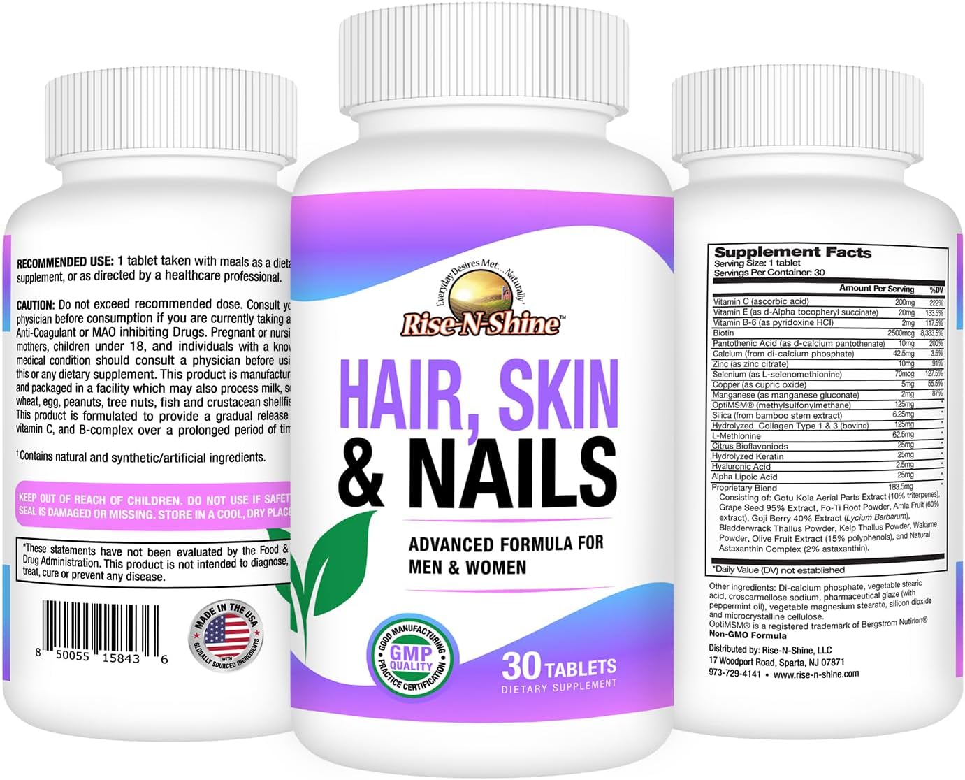 Hair, Skin & Nails Daily Supplement with Biotin & Collagen - Supports Clear Skin, Long Nails & Thick Hair - 30 Day Supply