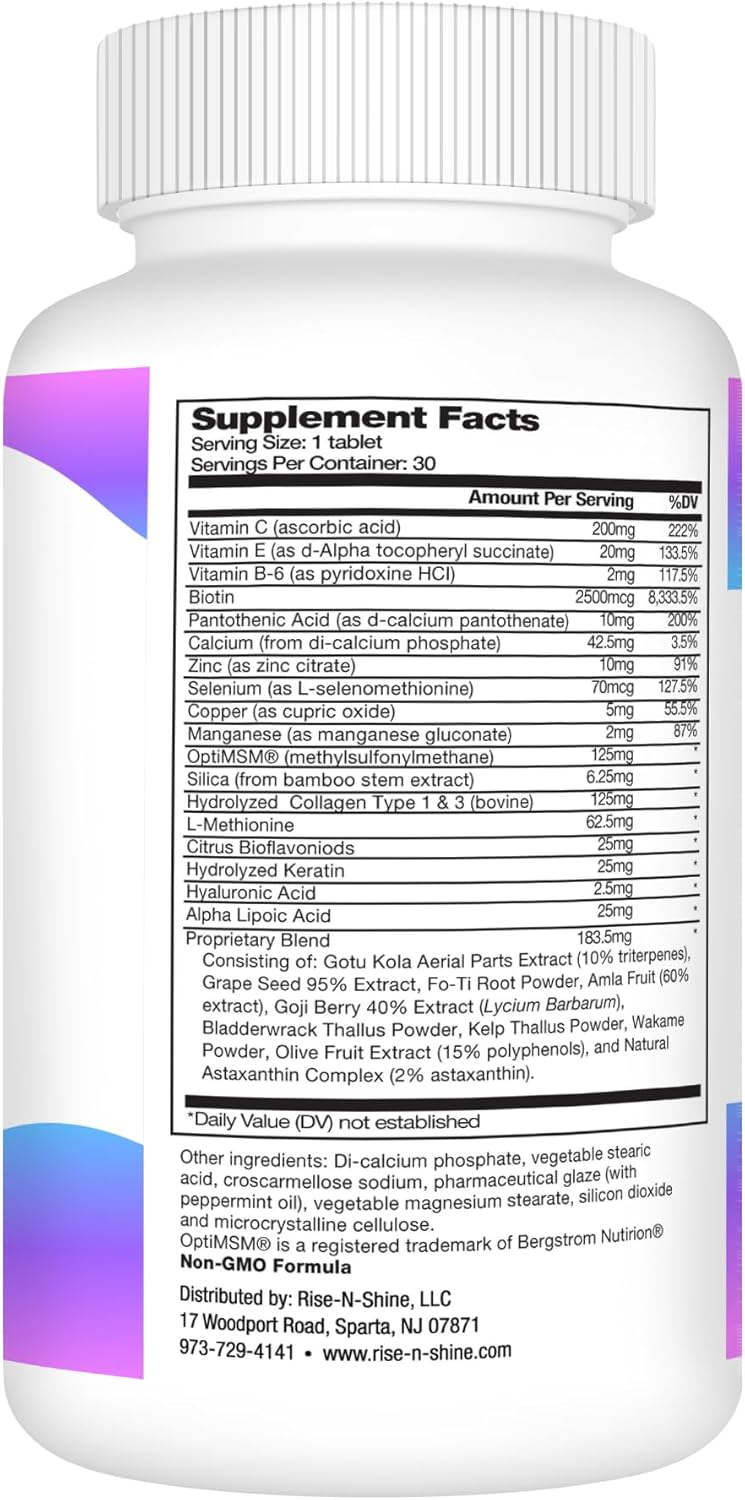 Hair, Skin & Nails Daily Supplement with Biotin & Collagen - Supports Clear Skin, Long Nails & Thick Hair - 30 Day Supply