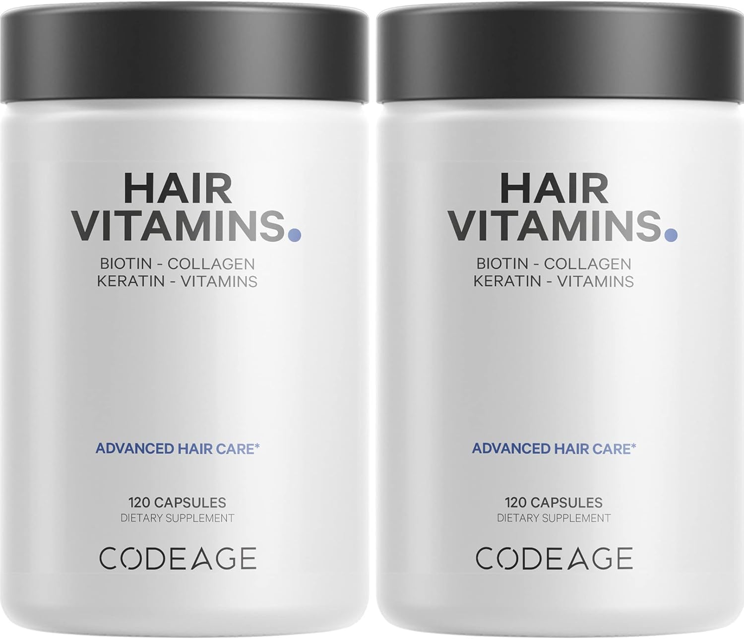 Hair Support Supplement with Biotin, Keratin, Collagen, Vitamins, Minerals, Turmeric, Probiotics, Enzymes - Healthy Hair Pills - 2 Pack