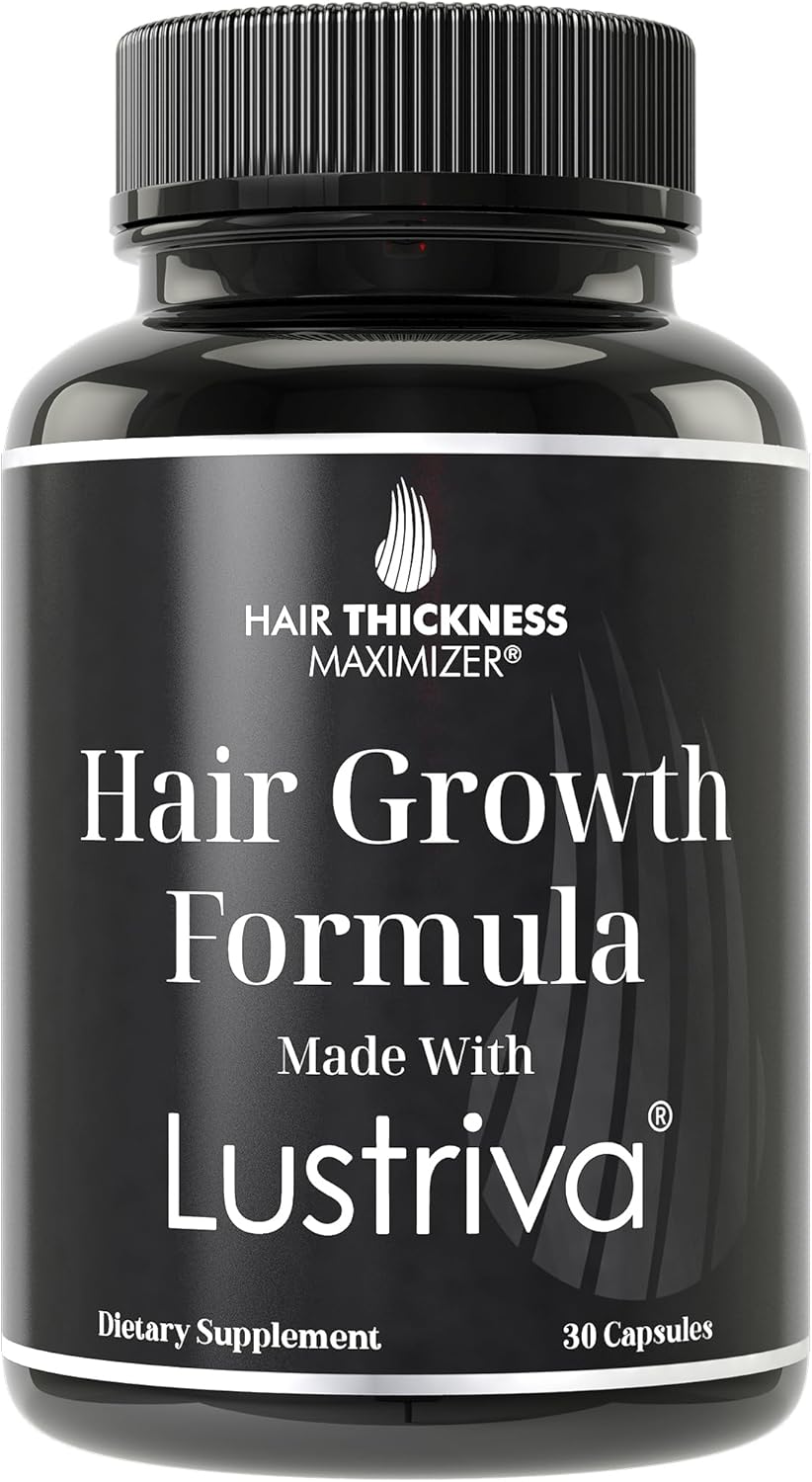 Hair Thickness Maximizer Lustriva + Biotin 10000mcg - Clinically Proven Hair Growth & Skin Vitamins with Enhanced Biotin Solubility - Women & Men's Supplement
