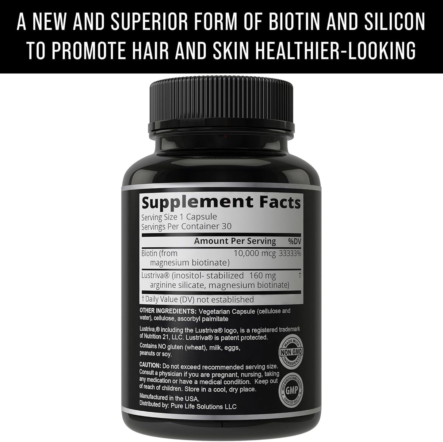 Hair Thickness Maximizer Lustriva + Biotin 10000mcg - Clinically Proven Hair Growth & Skin Vitamins with Enhanced Biotin Solubility - Women & Men's Supplement