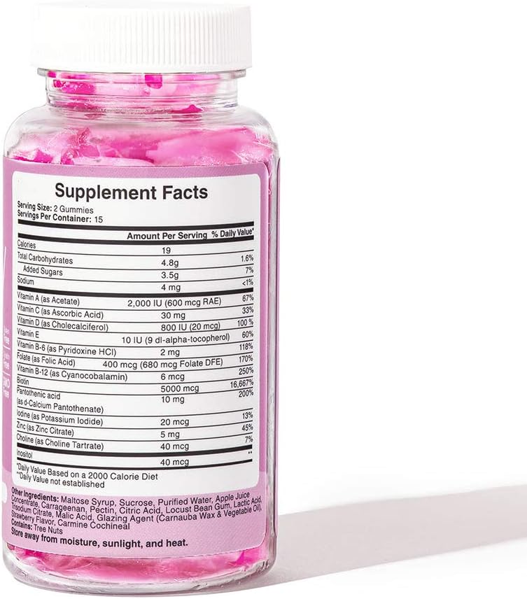 Hair Vitamin Biotin Gummies with Vitamin A, C, D, E, B6 for Hair Growth, Skin, Nails - Non GMO, Gluten Free - 60 Gummies