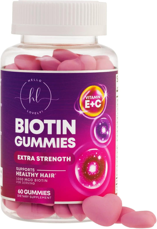 Hair Vitamins Gummy with Biotin 5000 mcg for Stronger Hair, Skin, and Nails - 60 Gummies, Non-GMO & Gluten Free